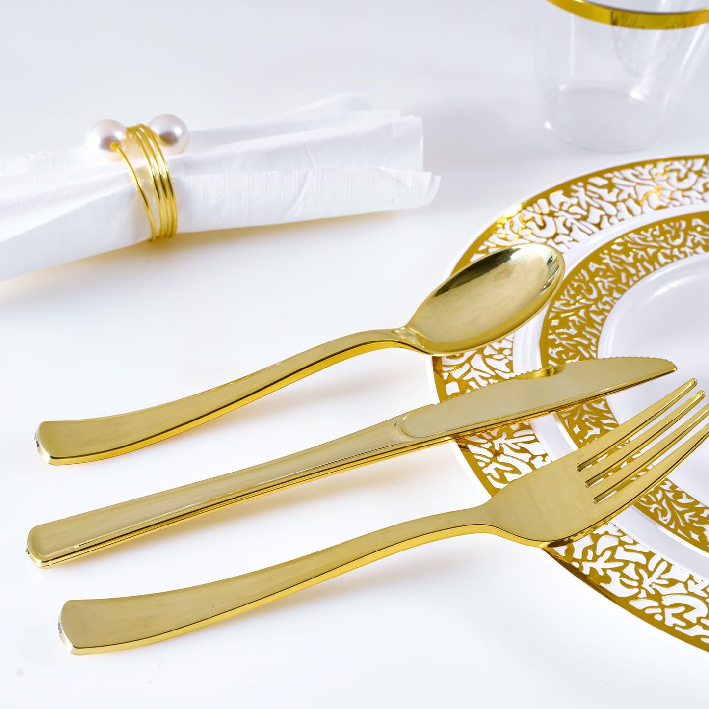 150 Count Gold Disposable Dinnerware Set for Parties