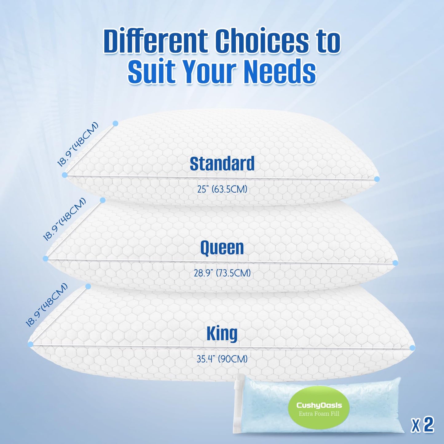2 Pack CushyOasis Adjustable Memory Foam Pillows