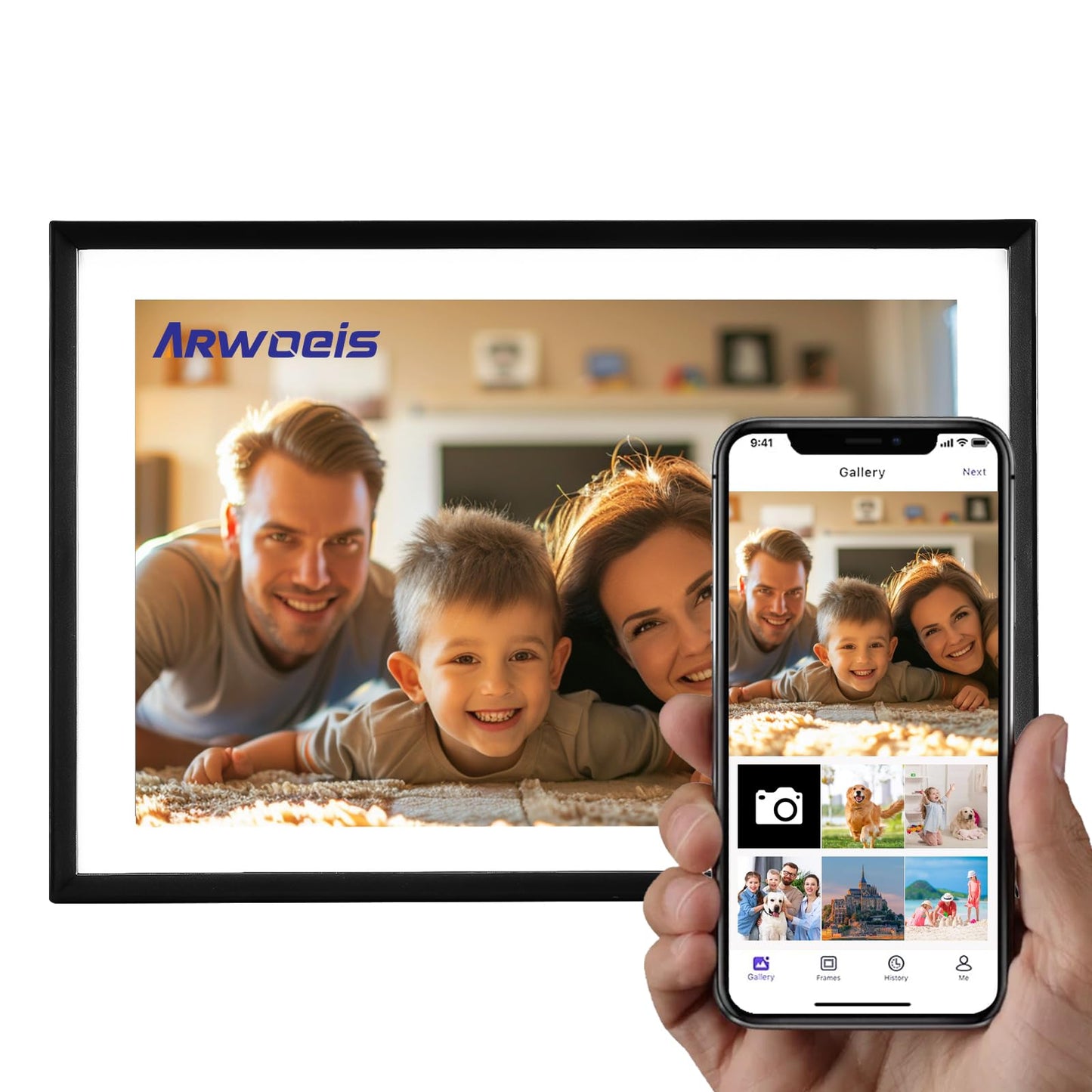 ARWOEIS 10.1 Inch WiFi Digital Picture Frame, 1280x800 HD IPS Touch Screen Digital Photo Frame with 16GB Storage, Auto Rotation, Share Photos Or Videos for via APP