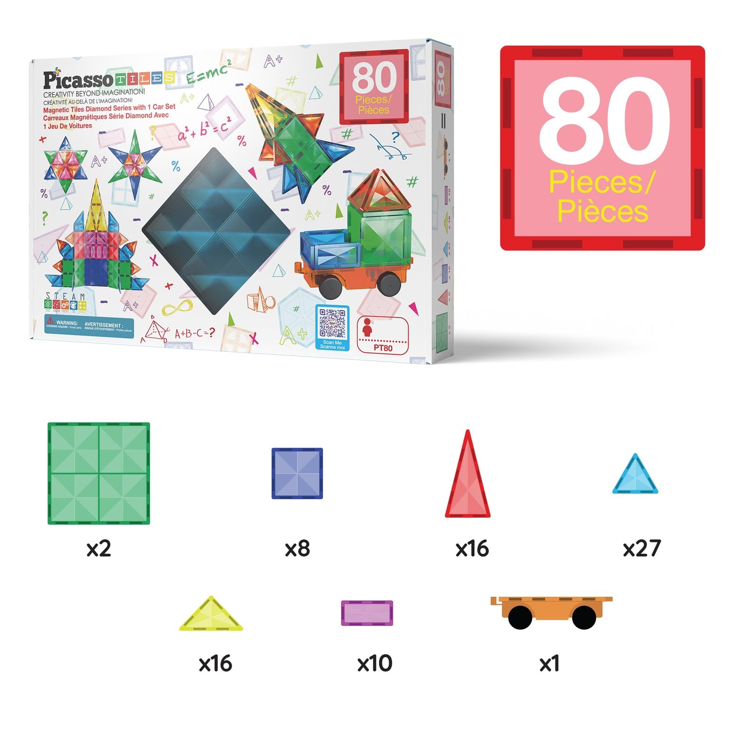 80-Piece PicassoTiles Magnetic Building Set for Kids