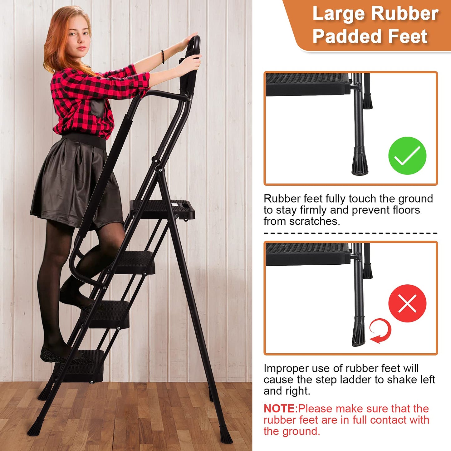 HBTower Folding Step Ladder with Handrails