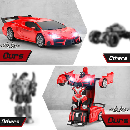 Qumcou Remote Control Car, Transform Robot RC Cars with Cool Headlights, 2.4Ghz kids Toys Car with 360 Degree Rotation and One-Button Deformation, Christmas Birthday Gifts for Boys Girls, Red
