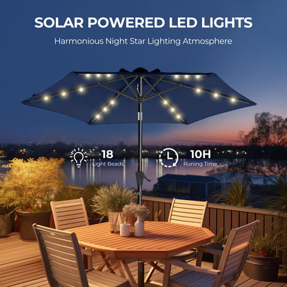 HOMSHADE 7.5ft Solar Patio Umbrella - Solar Lights LED Lighted Outdoor Market Table Umbrella, UPF50+ UV Protection with Push Button Tilt, Crank for Pool Deck and Garden (Navy Blue)