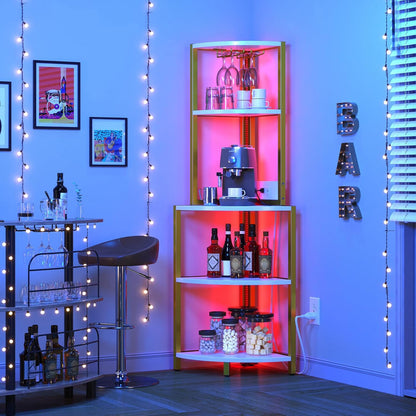 5-Tier Corner Shelf with Power Outlets & LED Lights