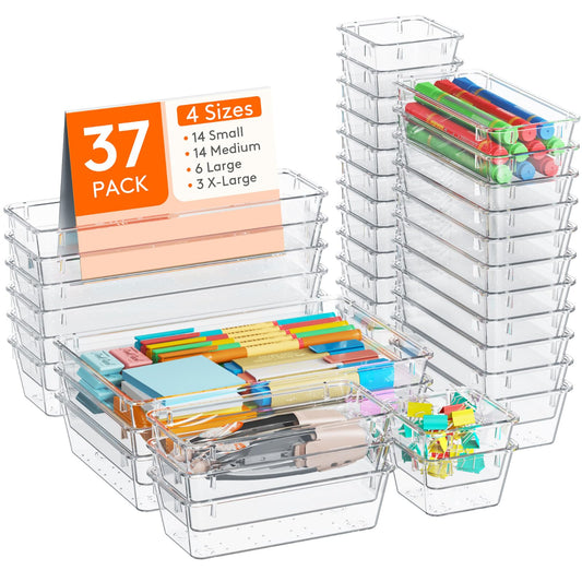 Lifewit 37PCS Clear Plastic Drawer Organizer Set