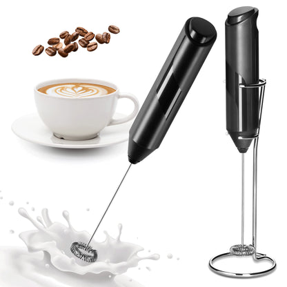 YSSOA Electric Milk Frother Handheld with Stainless Steel Stand Battery Operated Whisk Drink Mixer for Coffee, Frappe, Latte, Matcha, Hot Chocolate, Black (2 Pack, Black)