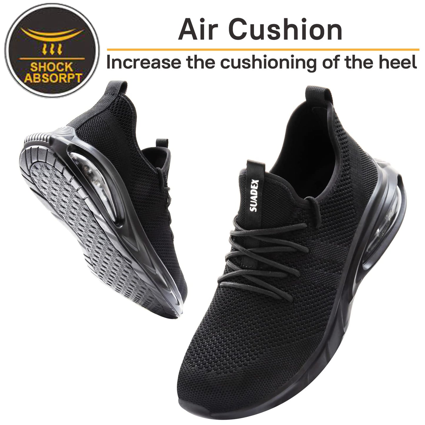 SUADEX Steel Toe Shoes for Men Lightweight Indestructible Work Shoes Women Breathable Safety Shoes for Industrial Coustruction Black 12 Women/10.5 Men