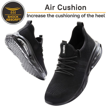 SUADEX Steel Toe Shoes for Men Lightweight Indestructible Work Shoes Women Breathable Safety Shoes for Industrial Coustruction Black 12 Women/10.5 Men