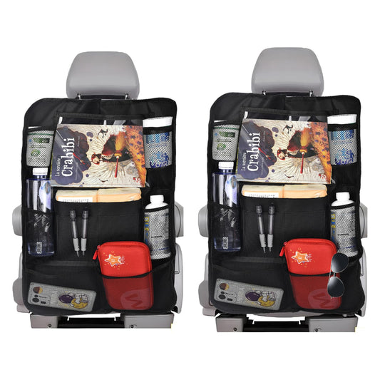 LUKCOZMO Backseat Car Organizer 2 Pack Backseat Car Organizer Back Seat Protector with Touch Screen Tablet Holder, Seat back Organizer for Kids, Waterproof Travel Accessories with 9 Storage Pockets