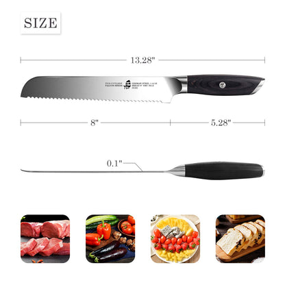 TUO Bread Knife 8 inch - Serrated Bread Slicing Knife Bread Cake Cutter German HC Steel with Pakkawood Handle -FALCON SERIES with Gift Box