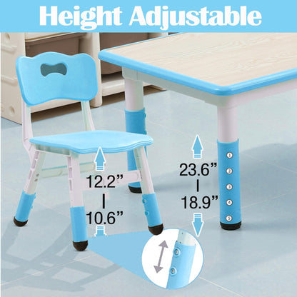 GarveeHome Kids Table and 6 Chair Set - Height Adjustable, Multifunctional Desk, Ergonomically Designed Chairs, Max 300lbs, for Ages 2-10, Classroom, Daycares, Home