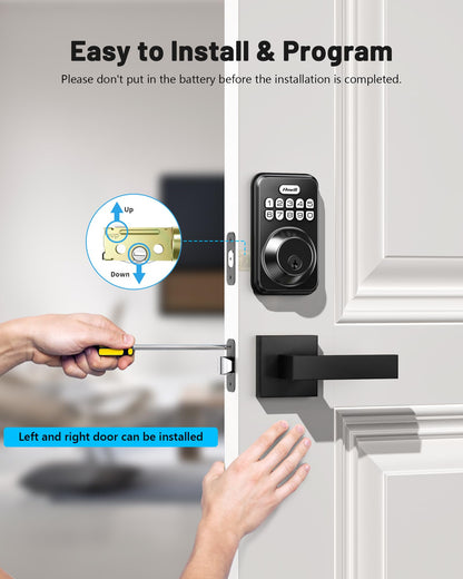 Keyless Entry Door Lock with 2 Lever Handles, Zowill Electronic Keypad Deadbolt, Auto-Locking, Anti-Peeping Password, Digital Smart Code Door Lock, Front Door Handle Sets, Matte Black