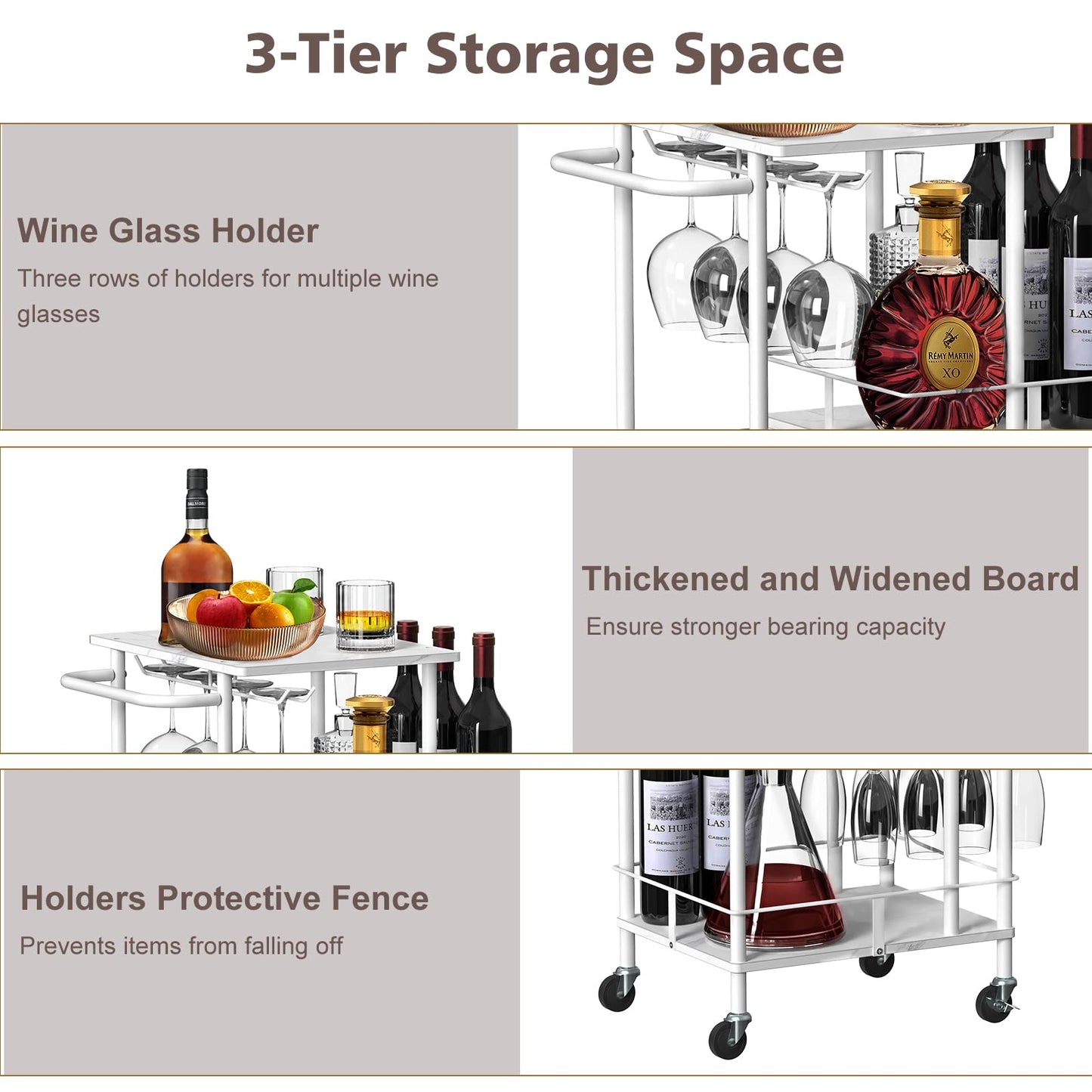 3-Tier Bar Cart with Wine & Glass Holders