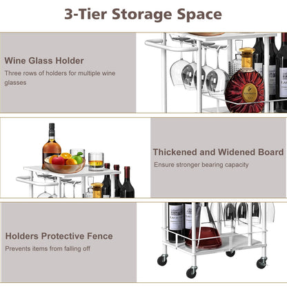 3-Tier Bar Cart with Wine & Glass Holders