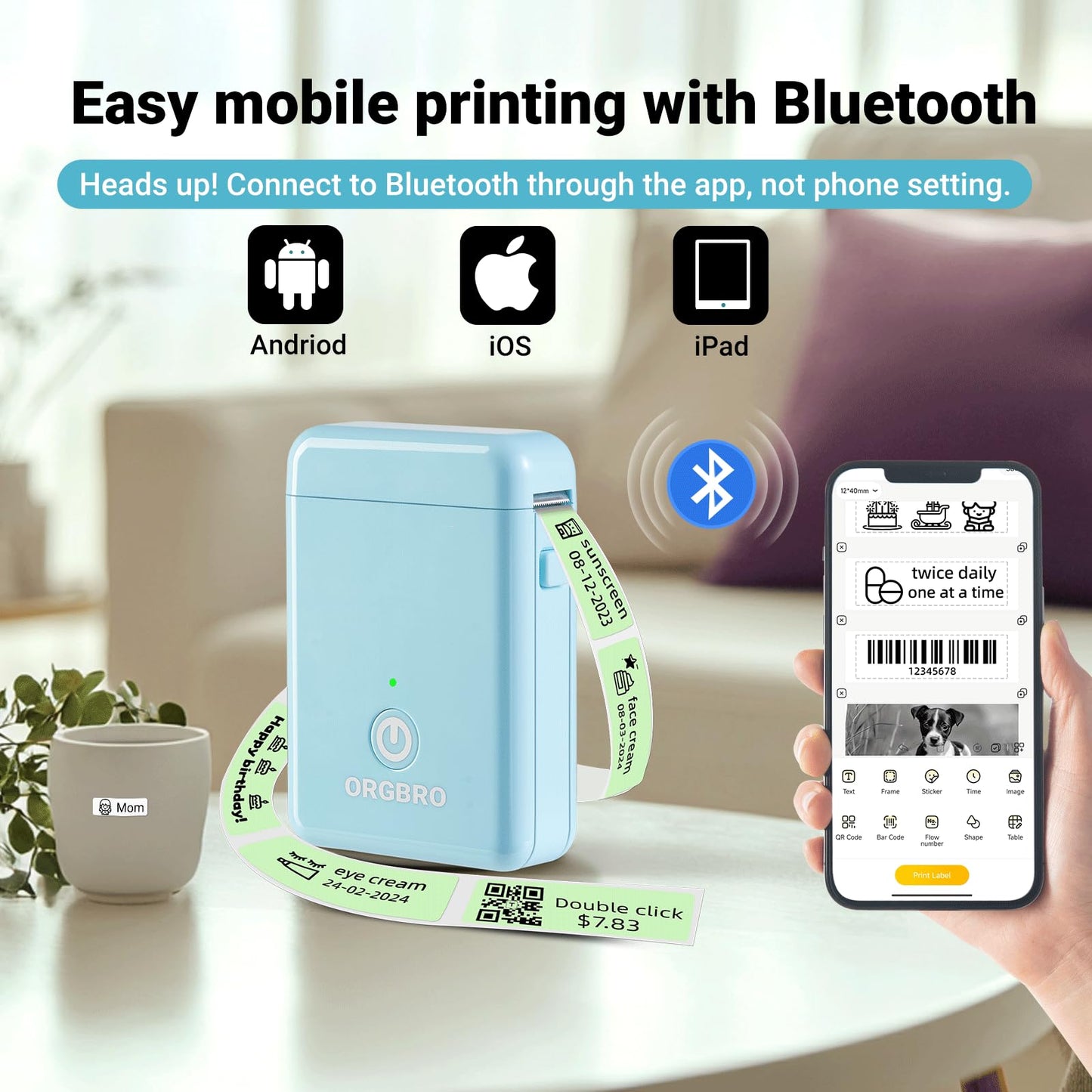 ORGBRO Bluetooth Mini Label Maker for Organizing