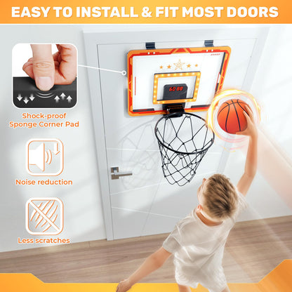 MindPal Indoor Basketball Hoop, Presents for Boys 8-12, Bedroom Basketball Hoop with Ball, Led Light Mini Hoop with Electronic Scoreboard, Indoor Basketball Hoop for Kids, Boy