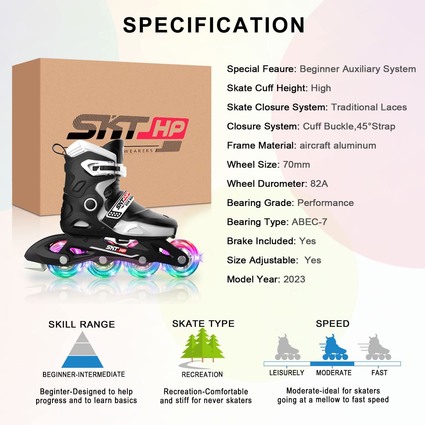 Kids Inline Skates for Girls Roller Blades Boys, Adjustable Inline Skates Kids Roller Blades with Light up Skate Wheels Fun Illuminating Beginner Skating Shoes