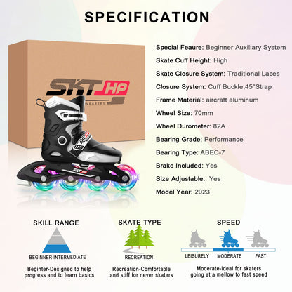Kids Inline Skates for Girls Roller Blades Boys, Adjustable Inline Skates Kids Roller Blades with Light up Skate Wheels Fun Illuminating Beginner Skating Shoes