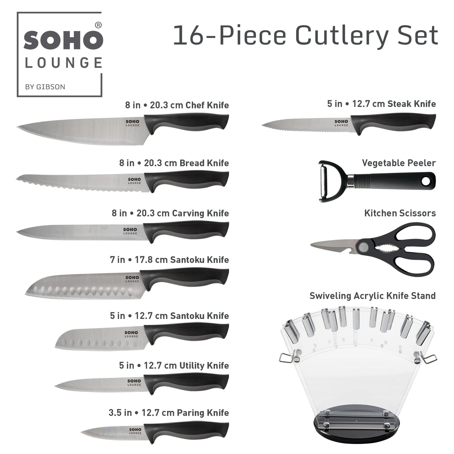 16-Piece Stainless Steel Knife Set with Stand