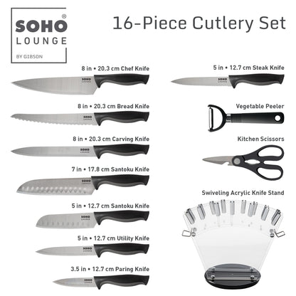 16-Piece Stainless Steel Knife Set with Stand