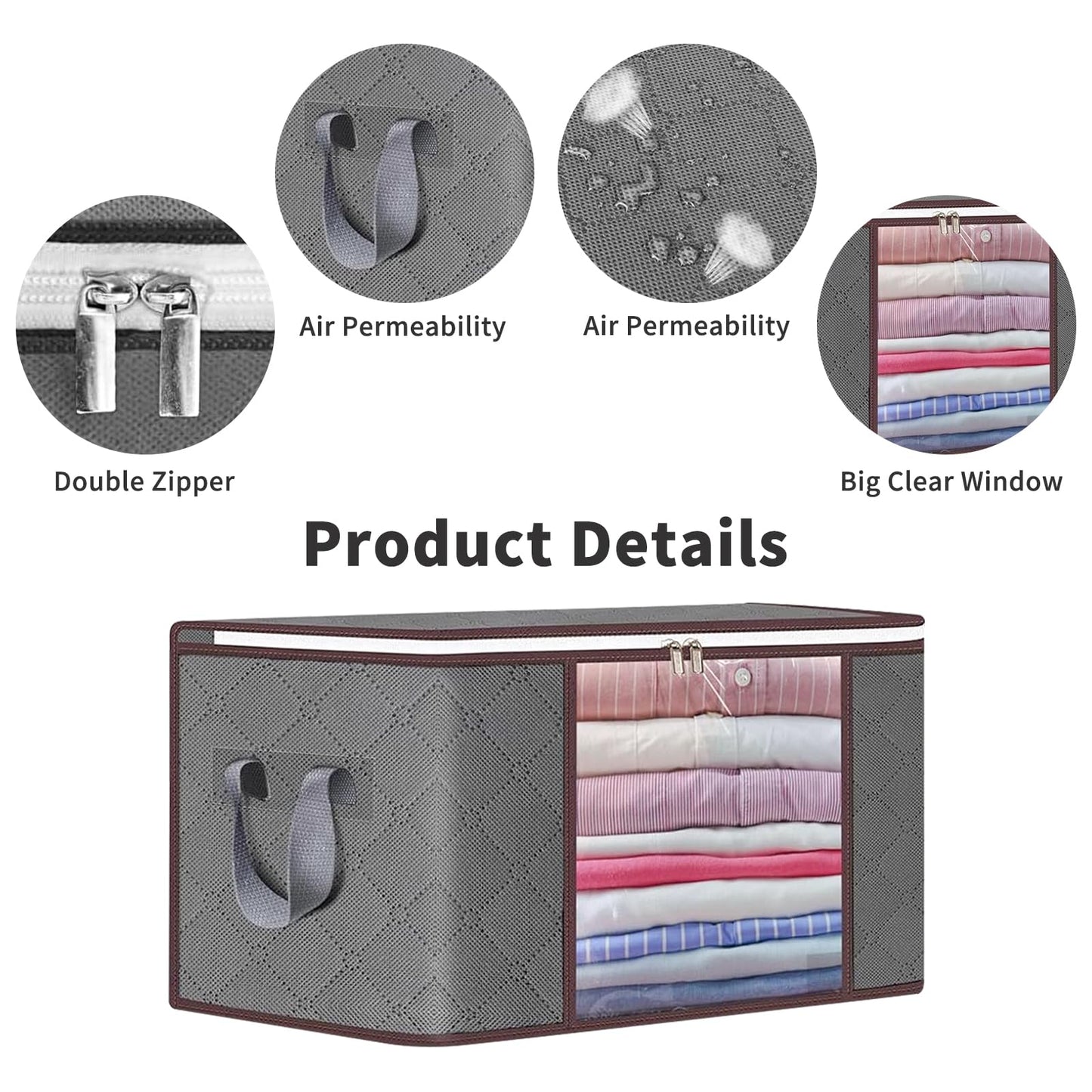 90L Large Storage Bag, 3 Pack Foldable Blanket Storage Bins, Clothing Storage Bins, Foldable Clothes Organizer and Storage Containers with Lids and Handle for Organizing Bedroom, Closet, Clothing