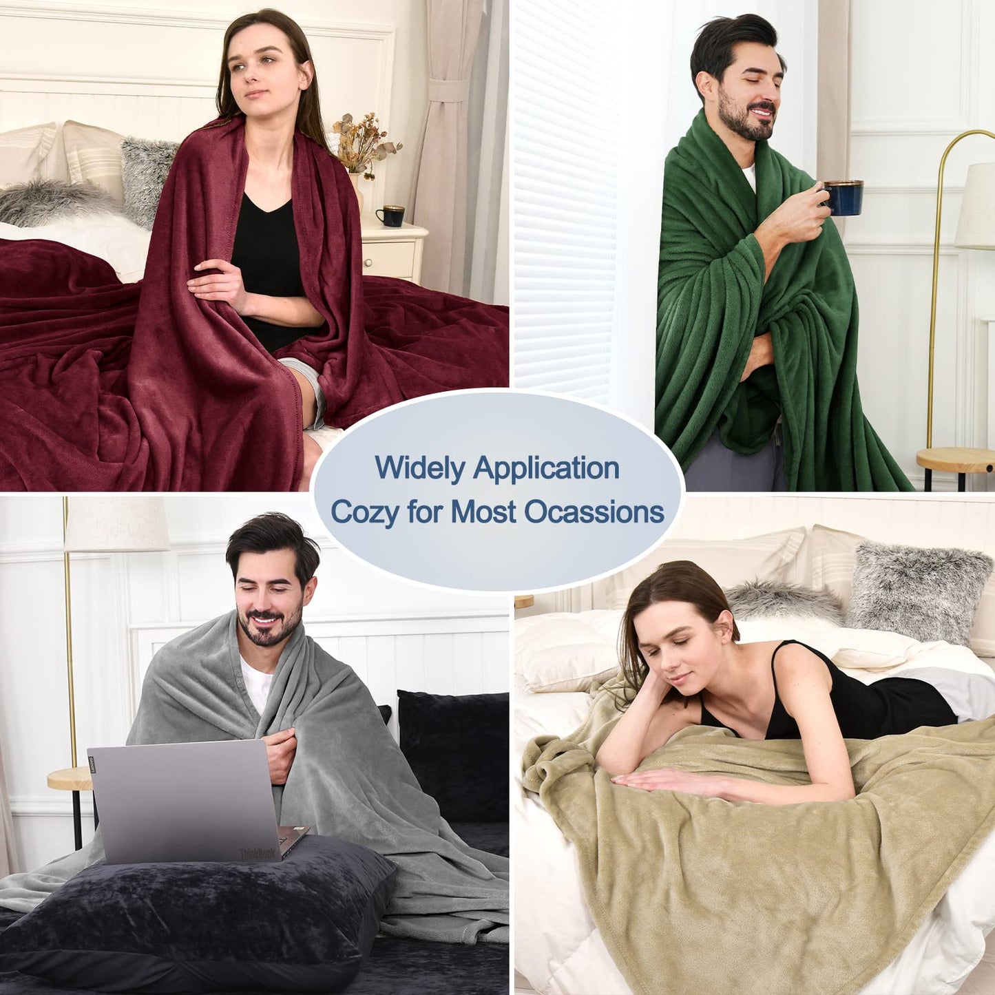 David's Home Fleece Throw Blanket,Ultra Soft More Durable Lightweight Velvety Bed Blanket,Lint-Free& No Pilling,300GSM All Season Use Luxury Plush Cozy Blanket with Wider Stitched Border,50"x60",White
