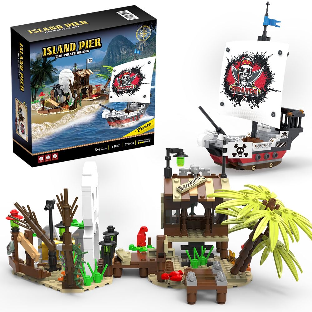 Mesiondy Pirate Ship Adventure Ocean Building Block Set, MOC Building Block for Boys Aged 6 and Over 578pcs