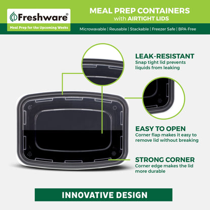 Freshware Meal Prep Containers [50 Pack] 1 Compartment Food Storage Containers with Lids, Bento Box, BPA Free, Stackable, Microwave/Dishwasher/Freezer Safe (16 oz)