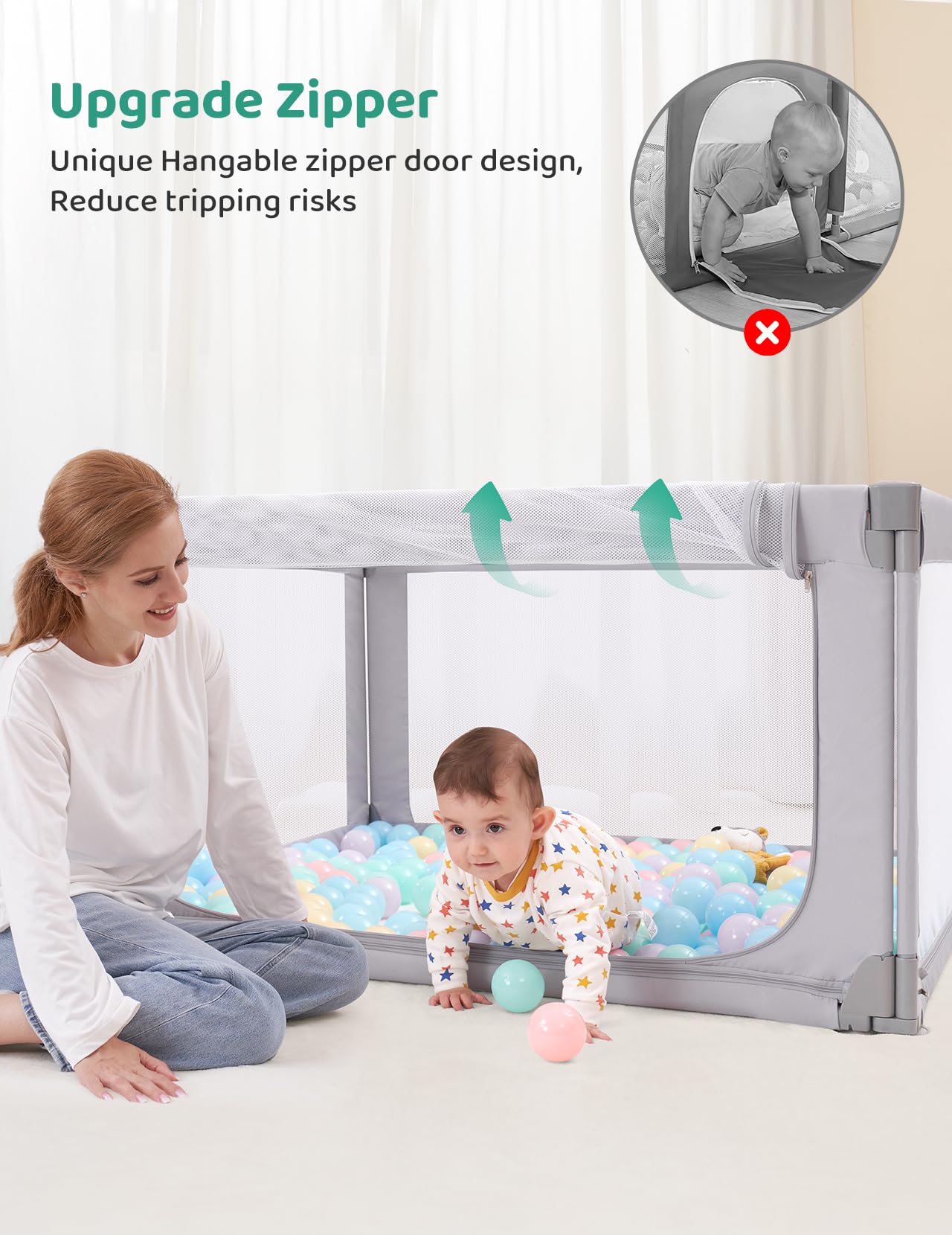 Foldable Baby Playpen with Safety Gate