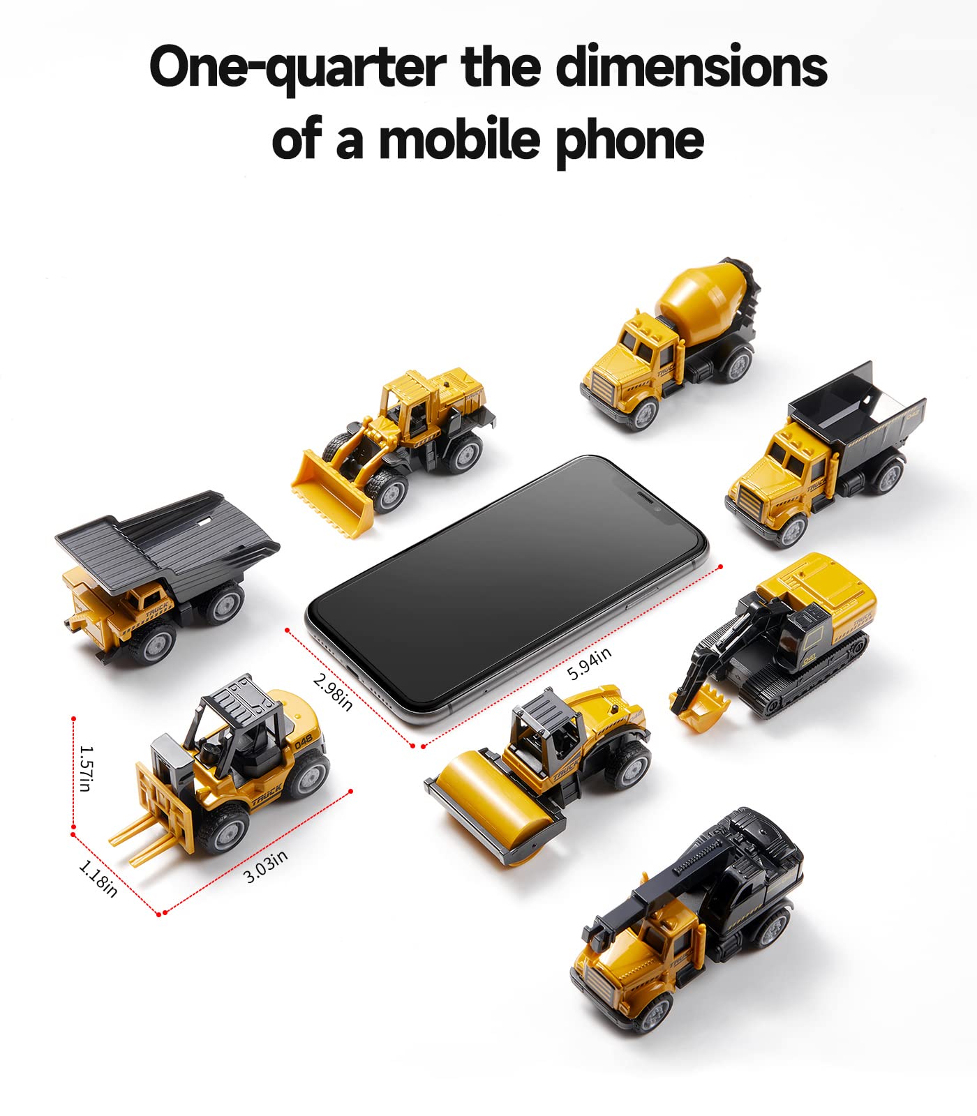 Geyiie Alloy Small Construction Cars Vehicles, Die Cast Mini Construction Truck Toys, Heavy Duty Bulldozers Excavator Cement Dump Toys Outdoor Easter Gifts for Kids Toddler