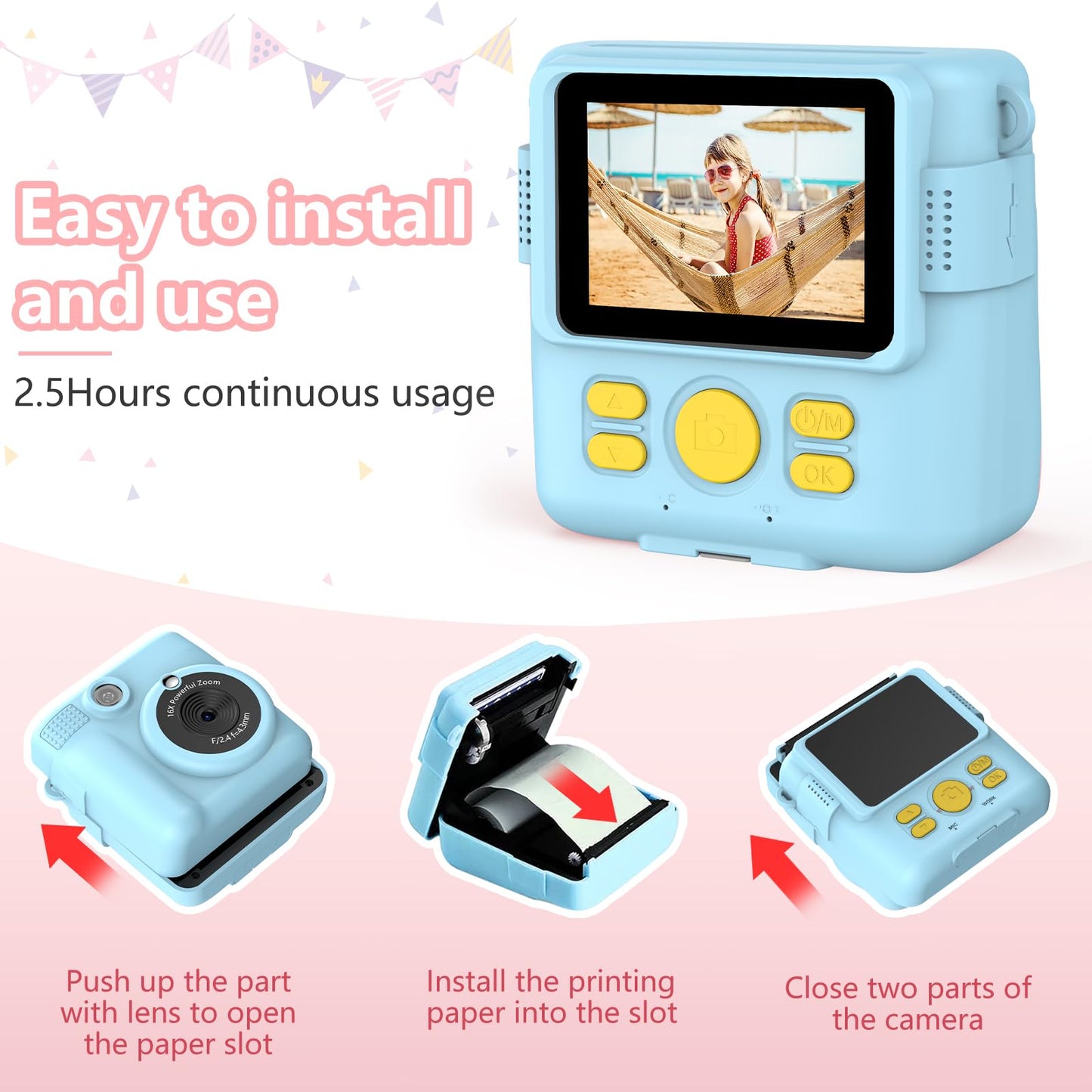 Kids Instant Print Camera with 32GB Card