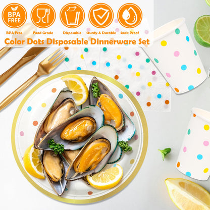 350PCS Colorful Disposable Plates and Cups Set
