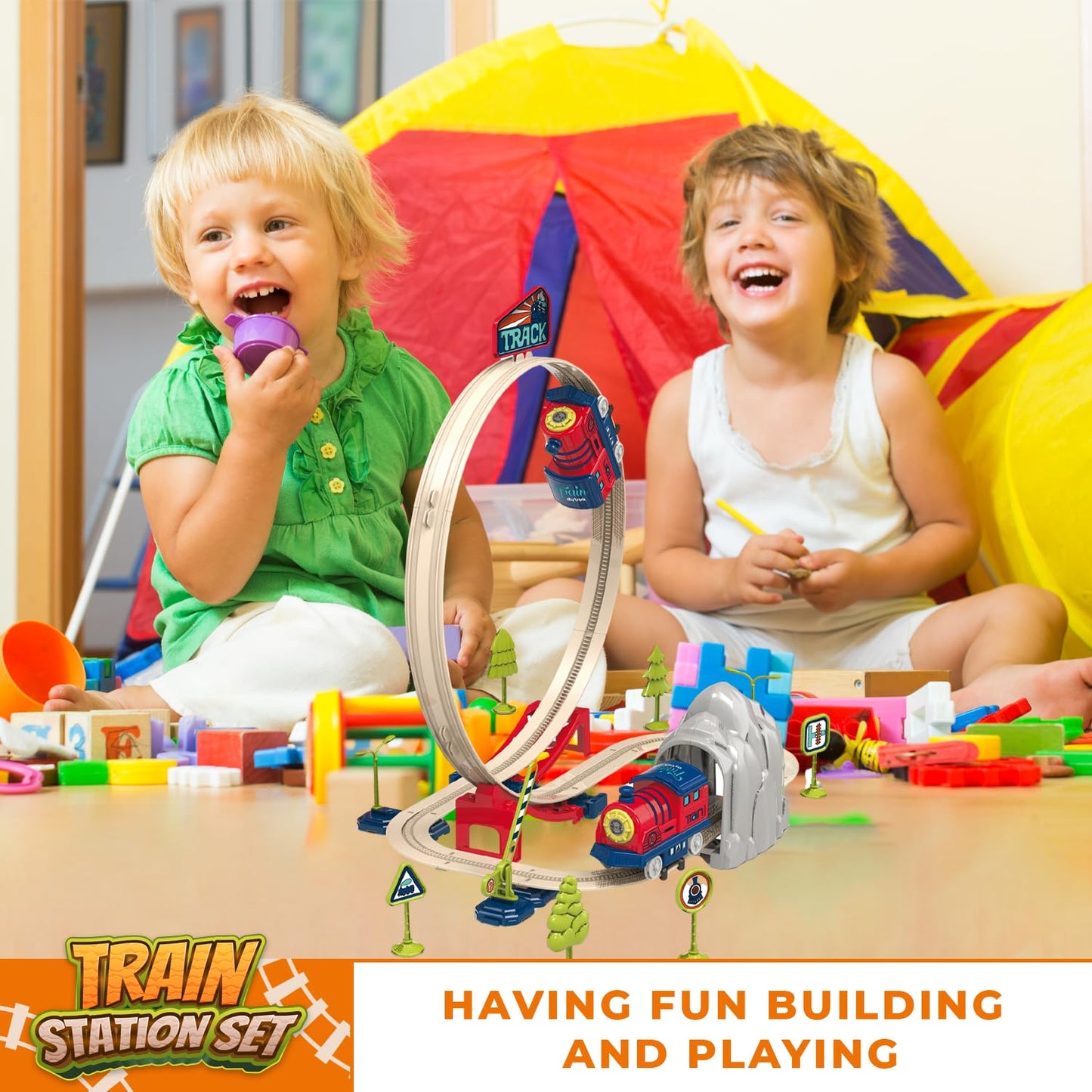 Electric Train Set with Bridge & Railway Station
