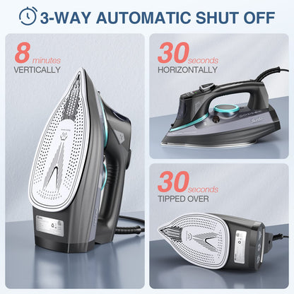1700 Watt Steam Iron with Digital LED Screen, Ceramic Coated Soleplate, Anti-Drip, Self-Clean, 3-way Auto-Off Steam Iron for Variable Fabric, Medium Size