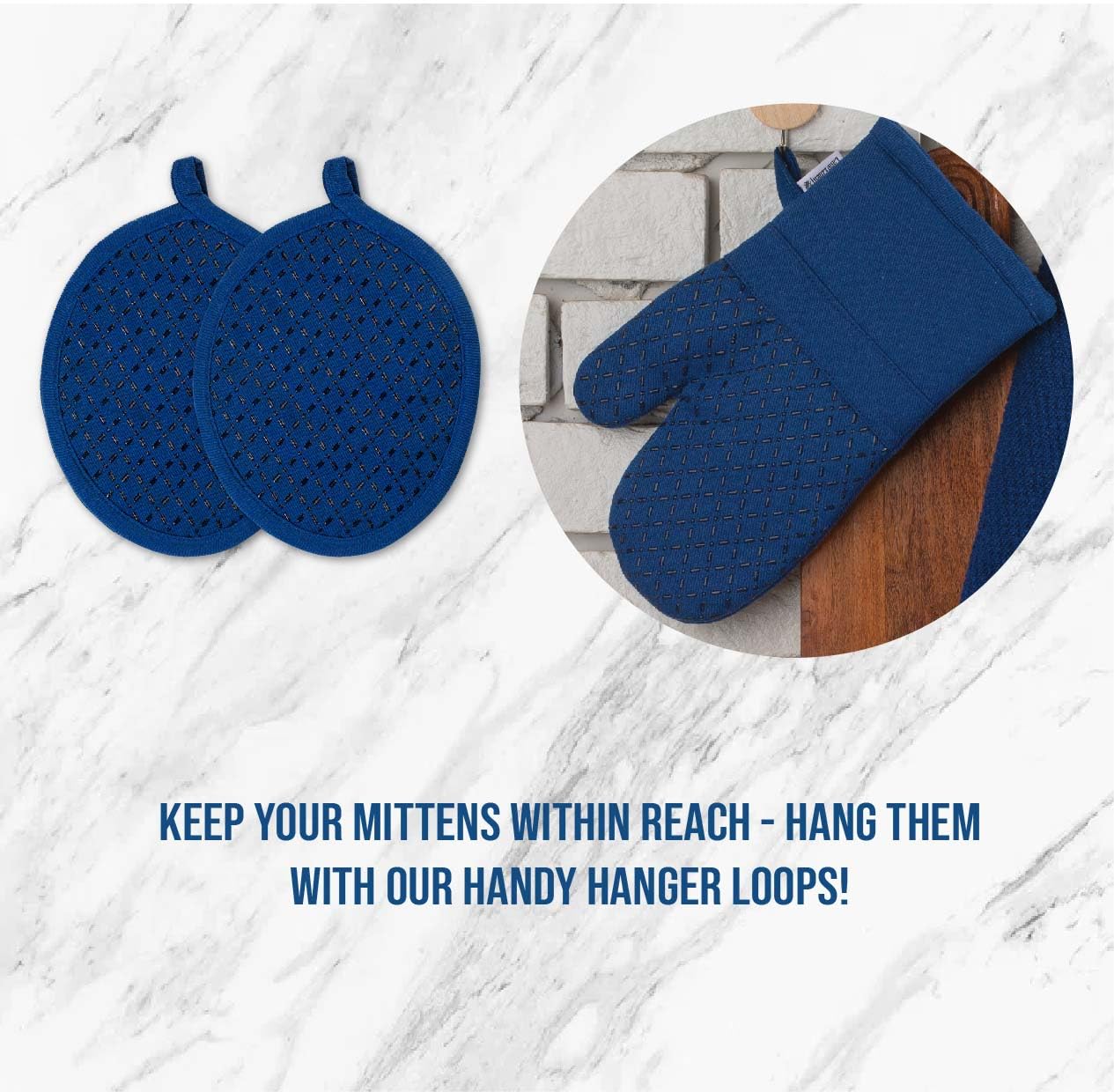 Lane Linen Tea Towels for Kitchen - 16 Pc Kitchen Towel Set with Silicone Oven Mitts and Pot Holders Sets, Cotton Kitchen Towels, Absorbent Dish Towels, Hand Towels for Kitchen - Indigo