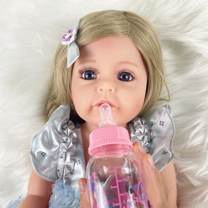 PLAYSKY Reborn Baby Dolls Girl, 22" Beautiful Lifelike Doll Full Body Vinyl Silicone with Long Hair for Kids, Realistic Newborn Baby Doll with Feeding Toy for Birthday Christmas