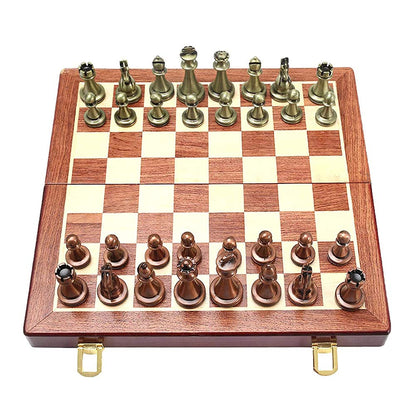 Deluxe Copper Alloy Chess Set with Folding Board