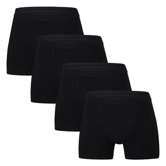INNERSY Men's Cotton Boxer Briefs Soft Colorful Stylish Stretchy Underwear 4-Pack(Black,Small)