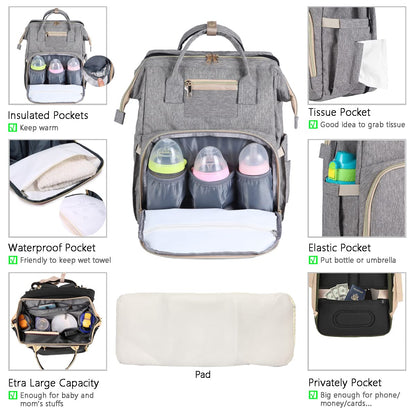 HappyLuoka Diaper Bag Backpack with Changing Pad, Baby Bag for Boys Girls, Unisex Nappy Changing Bag, Multifunction Large Capacity Travel Back Pack for Moms Dads, Grey