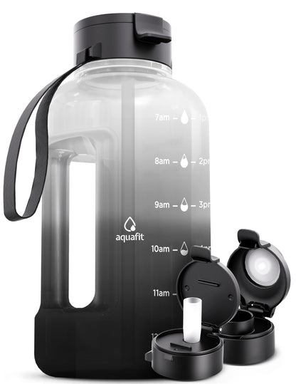 AQUAFIT 40 oz Water Bottle With Time Marker - 40 oz Water Bottle With Straw - Gym Water Bottle With Strap, Big Water Bottle with Handle, Reusable Water Bottles With Straw Bike Water Bottles (Midnight)