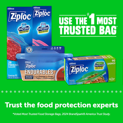 Ziploc XL Sandwich and Snack Bags with EasyGuide Texture, Plastic Storage Bags with Grip 'n Seal Technology, 90 Bags Total