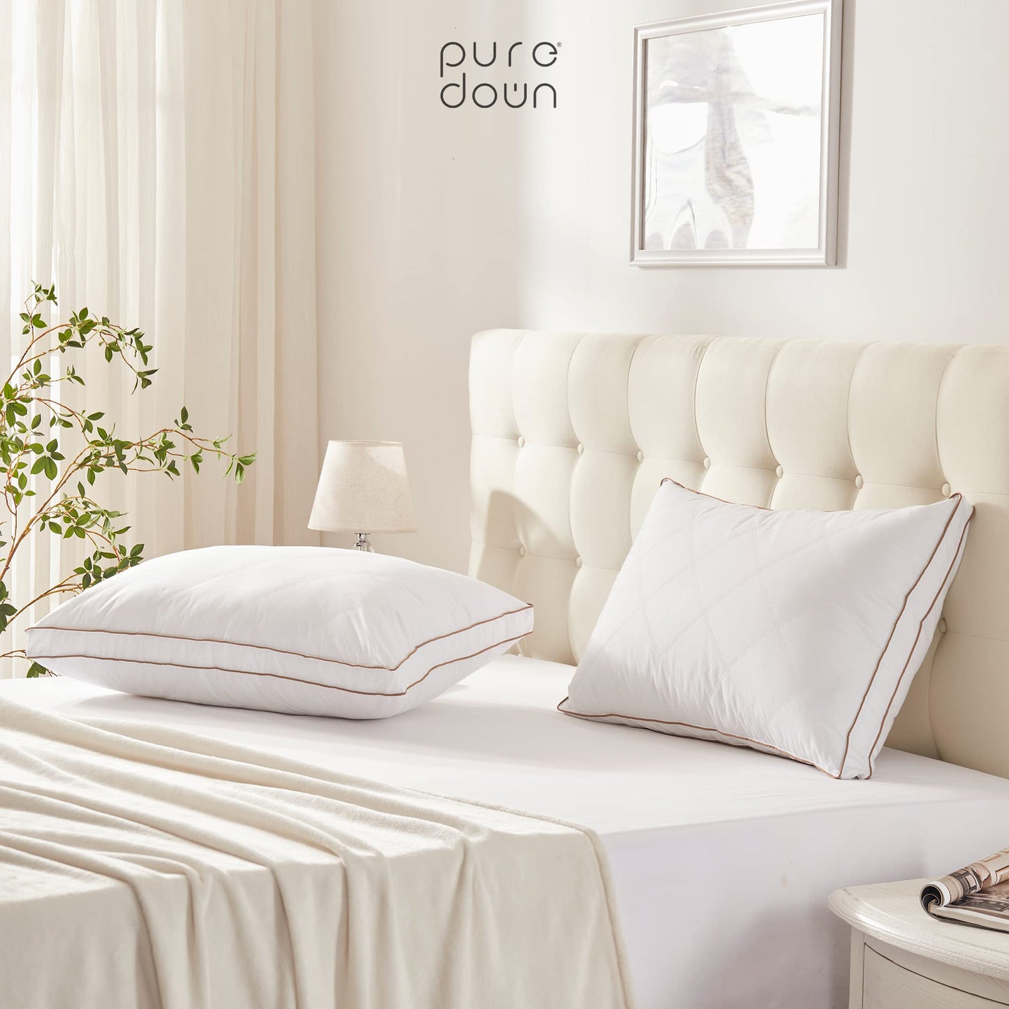puredown Goose Down Gusseted Bed Pillows Set