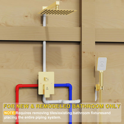 10" Brushed Gold Rainfall Shower System Set