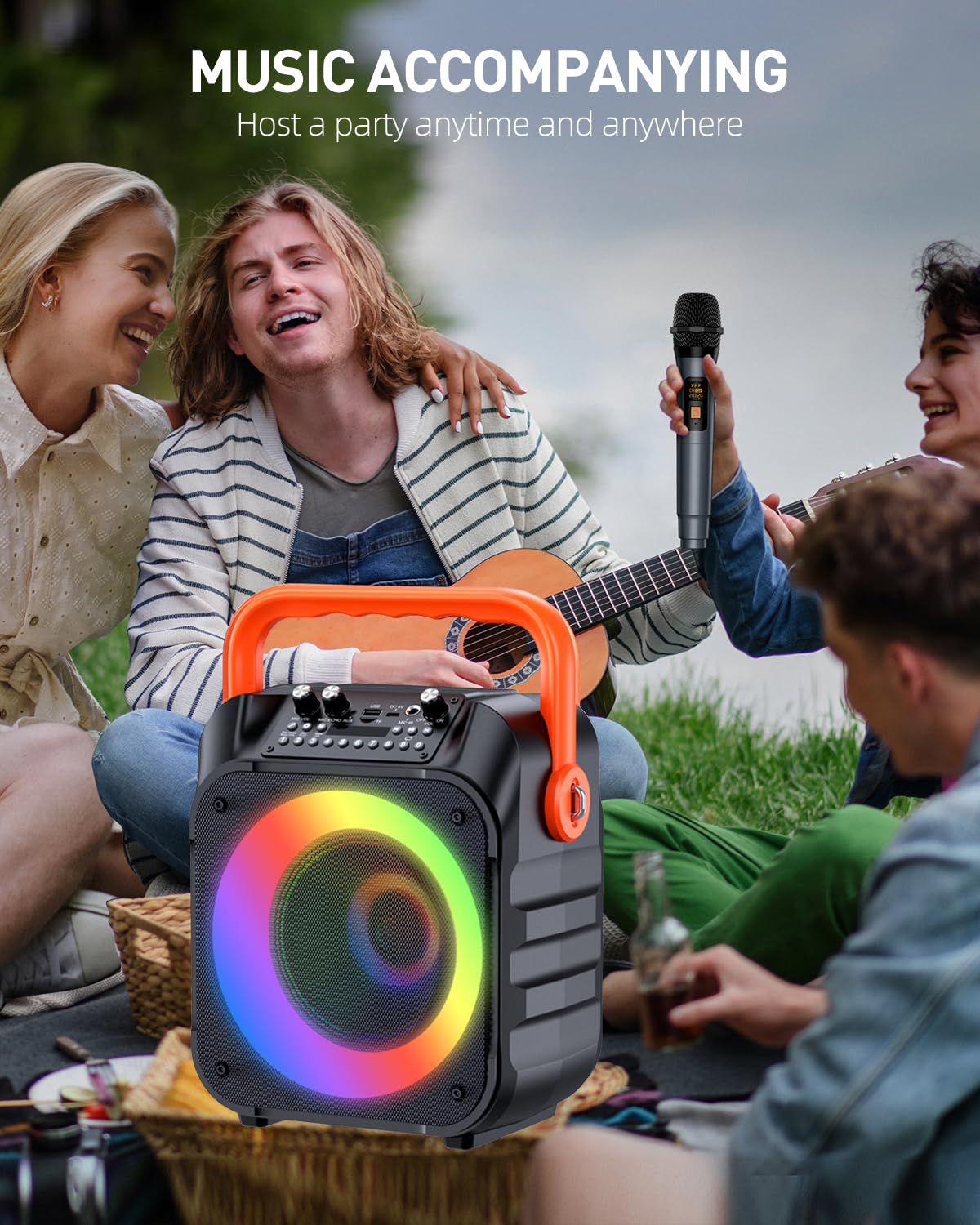 Portable Karaoke Machine with 2 Wireless Microphones