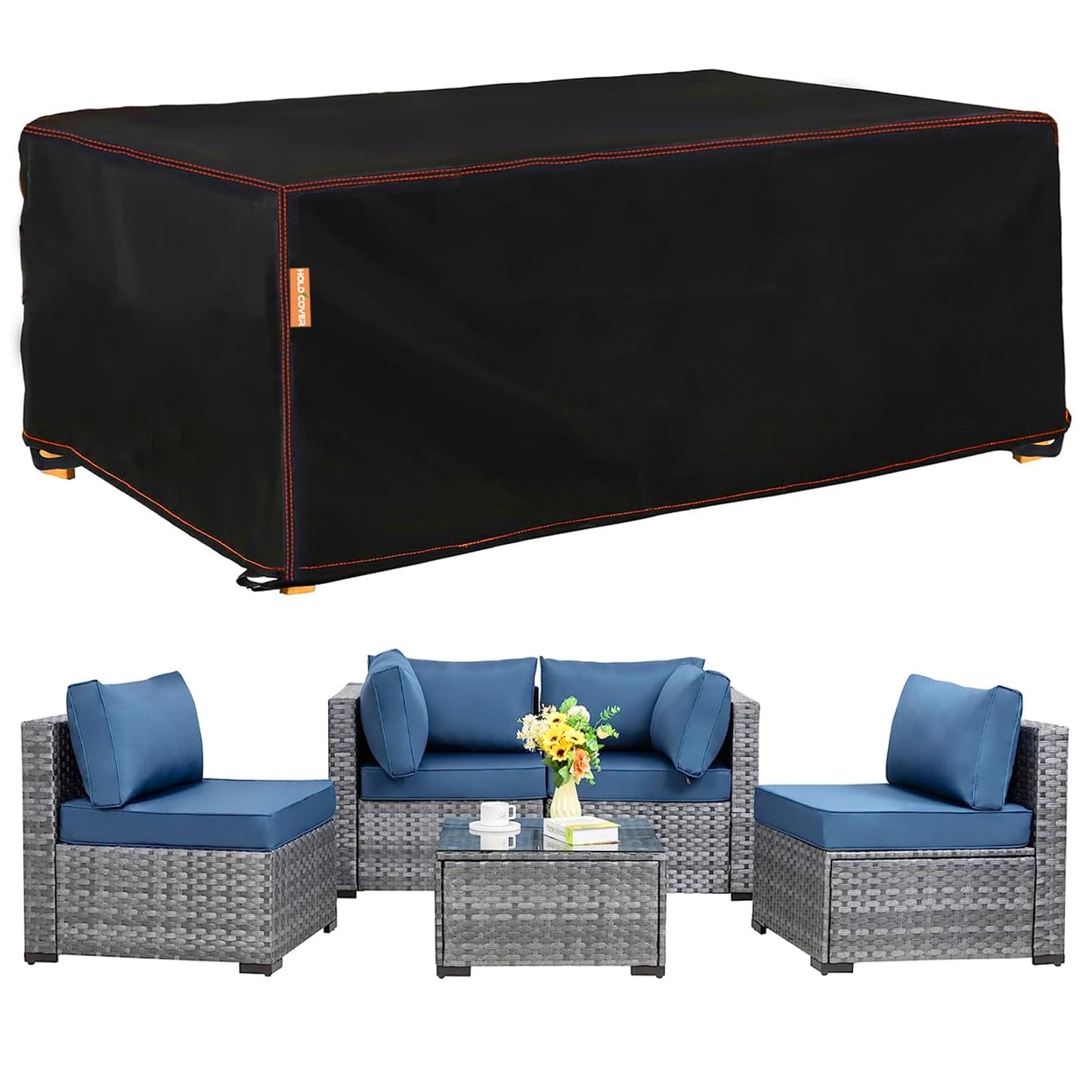 Patio Furniture Covers Waterproof , 420D Furniture Covers for Outdoor Sectional Sofa Set, Rectangular Outdoor Furniture Table and Chair Covers (102" L×74" W×28" H)