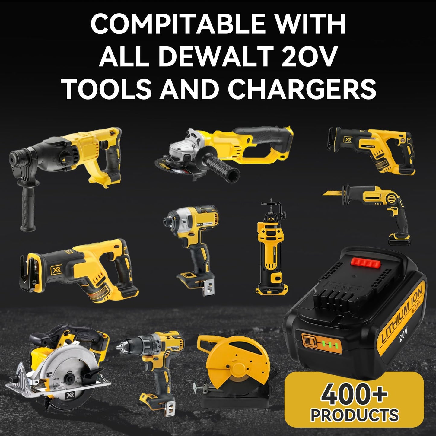 20V 6.0Ah Battery Replacement for Dewalt Tools