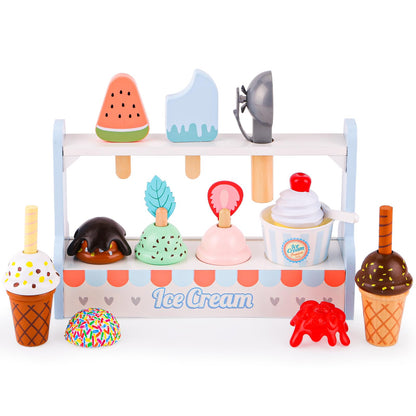 Wooden Ice Cream Counter Play Set for Kids