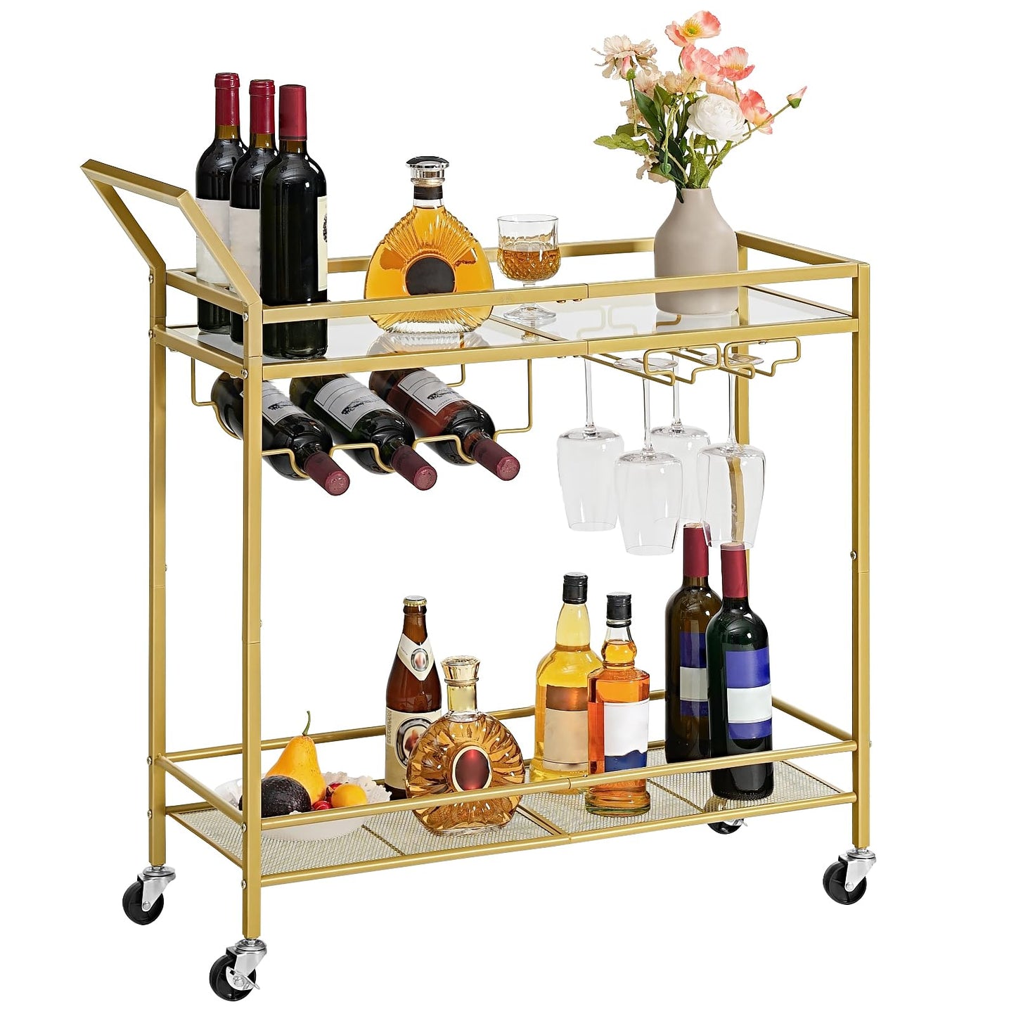 HOOBRO 2-Tier Bar Cart with Wine Rack