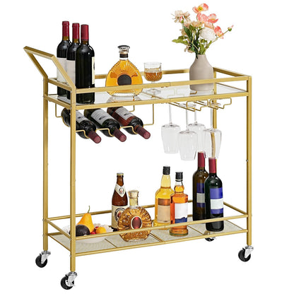 HOOBRO 2-Tier Bar Cart with Wine Rack