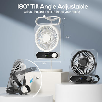 Portable Desk Fan - USB Rechargeable Small Personal Fan, Battery Operated with Variable Speeds, Ultra Quiet 180° Tilt Foldable for Home Office Beach Outdoor Cruise Travel Essentials, White